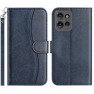 For Motorola Edge 50 Dual-Folded S-shape Leather Phone Case(Navy Blue)