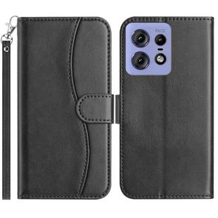 For Motorola Edge 50 Pro Dual-Folded S-shape Leather Phone Case(Black)