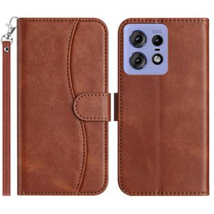 For Motorola Edge 50 Pro Dual-Folded S-shape Leather Phone Case(Coffee)