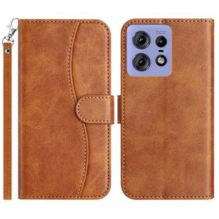 For Motorola Edge 50 Pro Dual-Folded S-shape Leather Phone Case(Brown)
