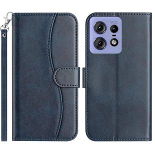 For Motorola Edge 50 Pro Dual-Folded S-shape Leather Phone Case(Navy Blue)