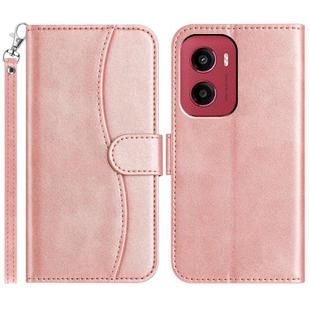 For Motorola Moto G05 Dual-Folded S-shape Leather Phone Case(Rose Gold)