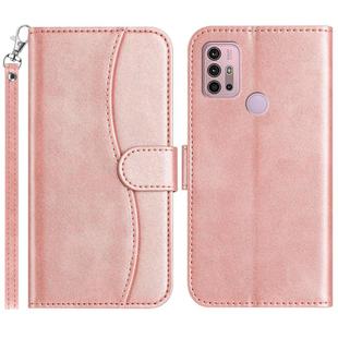 For Motorola Moto G10 / G20 / G30 Dual-Folded S-shape Leather Phone Case(Rose Gold)