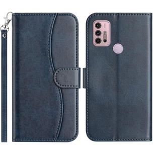 For Motorola Moto G10 / G20 / G30 Dual-Folded S-shape Leather Phone Case(Navy Blue)