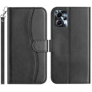 For Motorola Moto G13 Dual-Folded S-shape Leather Phone Case(Black)