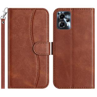 For Motorola Moto G14 4G Dual-Folded S-shape Leather Phone Case(Coffee)