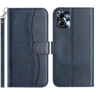 For Motorola Moto G14 4G Dual-Folded S-shape Leather Phone Case(Navy Blue)