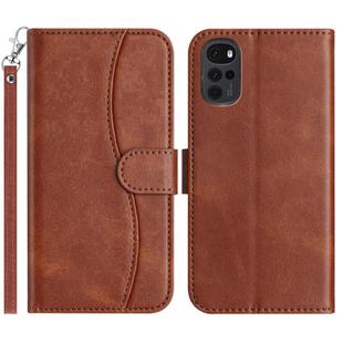 For Motorola Moto G22 Dual-Folded S-shape Leather Phone Case(Coffee)