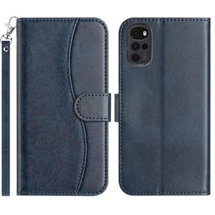For Motorola Moto G22 Dual-Folded S-shape Leather Phone Case(Navy Blue)