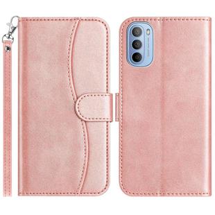 For Motorola Moto G31 / G41 Dual-Folded S-shape Leather Phone Case(Rose Gold)
