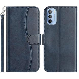 For Motorola Moto G31 / G41 Dual-Folded S-shape Leather Phone Case(Navy Blue)