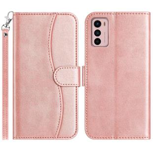 For Motorola Moto G42 Dual-Folded S-shape Leather Phone Case(Rose Gold)