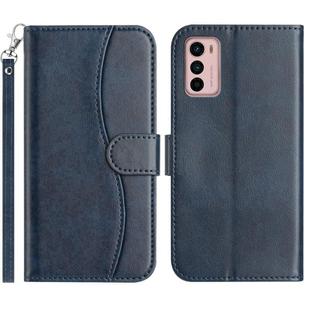 For Motorola Moto G42 Dual-Folded S-shape Leather Phone Case(Navy Blue)
