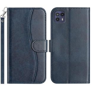 For Motorola Moto G50 5G Dual-Folded S-shape Leather Phone Case(Navy Blue)