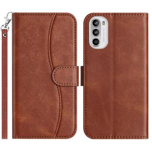 For Motorola Moto G52 Dual-Folded S-shape Leather Phone Case(Coffee)
