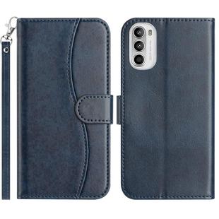 For Motorola Moto G52 Dual-Folded S-shape Leather Phone Case(Navy Blue)