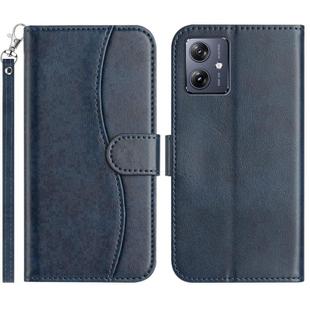 For Motorola Moto G54 Dual-Folded S-shape Leather Phone Case(Navy Blue)