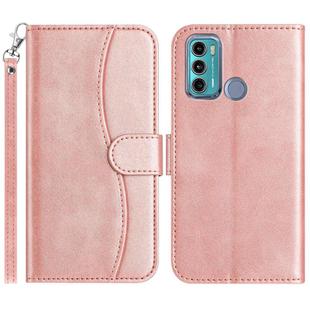 For Motorola Moto G60 Dual-Folded S-shape Leather Phone Case(Rose Gold)