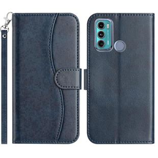 For Motorola Moto G60 Dual-Folded S-shape Leather Phone Case(Navy Blue)