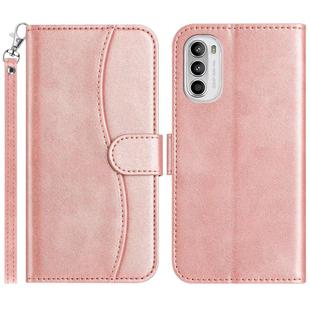 For Motorola Moto G62 5G Dual-Folded S-shape Leather Phone Case(Rose Gold)