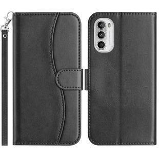 For Motorola Moto G62 5G Dual-Folded S-shape Leather Phone Case(Black)