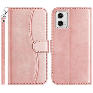 For Motorola Moto G73 Dual-Folded S-shape Leather Phone Case(Rose Gold)