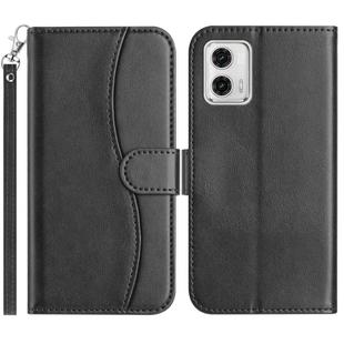 For Motorola Moto G73 Dual-Folded S-shape Leather Phone Case(Black)