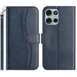 For Motorola Moto G75 5G Dual-Folded S-shape Leather Phone Case(Navy Blue)