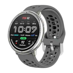 For Amazfit Active 2 Silver Buckle Silicone Sport Watch Band(Space Grey)