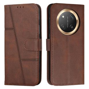 For Honor X9c 5G Stitching Calf Texture Buckle Leather Phone Case(Brown)