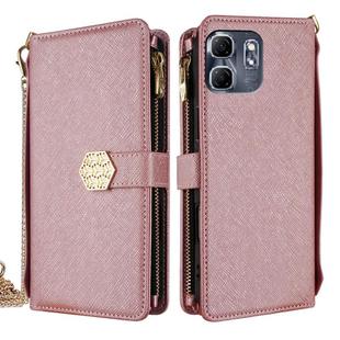 For Infinix Hot 50i 4G Crossbody Handle Cross Texture Leather Phone Case(Rose Gold)