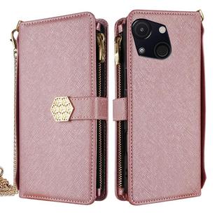 For itel A50C 4G Crossbody Handle Cross Texture Leather Phone Case(Rose Gold)