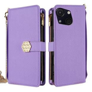 For itel A50C 4G Crossbody Handle Cross Texture Leather Phone Case(Purple)
