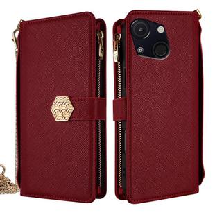 For itel A50C 4G Crossbody Handle Cross Texture Leather Phone Case(Red)