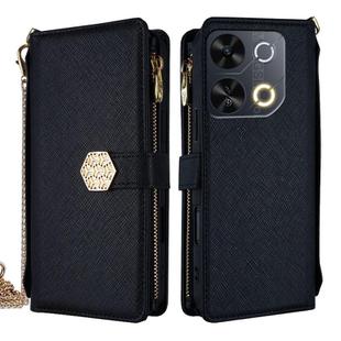 For itel P65 Crossbody Handle Cross Texture Leather Phone Case(Black)