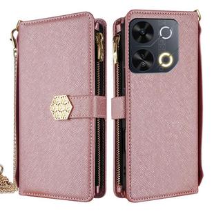 For itel P65 Crossbody Handle Cross Texture Leather Phone Case(Rose Gold)