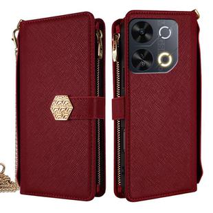 For itel P65 Crossbody Handle Cross Texture Leather Phone Case(Red)