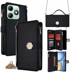 For itel A90 4G Crossbody Handle Cross Texture Leather Phone Case(Black)