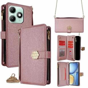 For itel A90 4G Crossbody Handle Cross Texture Leather Phone Case(Rose Gold)
