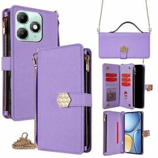 For itel A90 4G Crossbody Handle Cross Texture Leather Phone Case(Purple)