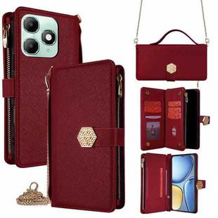 For itel A90 4G Crossbody Handle Cross Texture Leather Phone Case(Red)