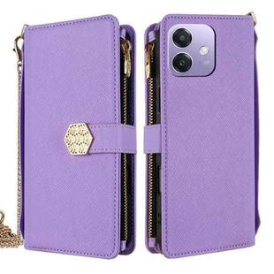 For OPPO A3x 5G India Crossbody Handle Cross Texture Leather Phone Case(Purple)