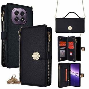 For OPPO A5 5G 2025 Global Crossbody Handle Cross Texture Leather Phone Case(Black)