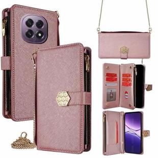 For OPPO A5 5G 2025 Global Crossbody Handle Cross Texture Leather Phone Case(Rose Gold)