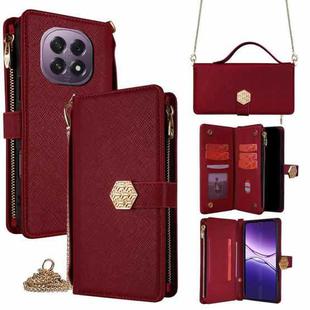 For OPPO A5 5G 2025 Global Crossbody Handle Cross Texture Leather Phone Case(Red)