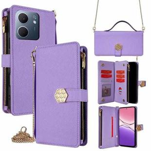 For OPPO A5x 5G Global Crossbody Handle Cross Texture Leather Phone Case(Purple)