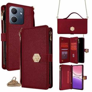 For OPPO A5x 5G Global Crossbody Handle Cross Texture Leather Phone Case(Red)