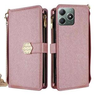 For Realme C61 4G Crossbody Handle Cross Texture Leather Phone Case(Rose Gold)