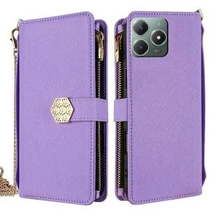 For Realme C61 4G Crossbody Handle Cross Texture Leather Phone Case(Purple)