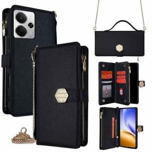 For Realme 14 5G Global Crossbody Handle Cross Texture Leather Phone Case(Black)